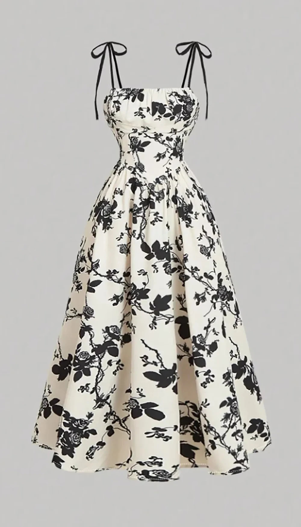 Vintage floral tie-shoulder midi dress