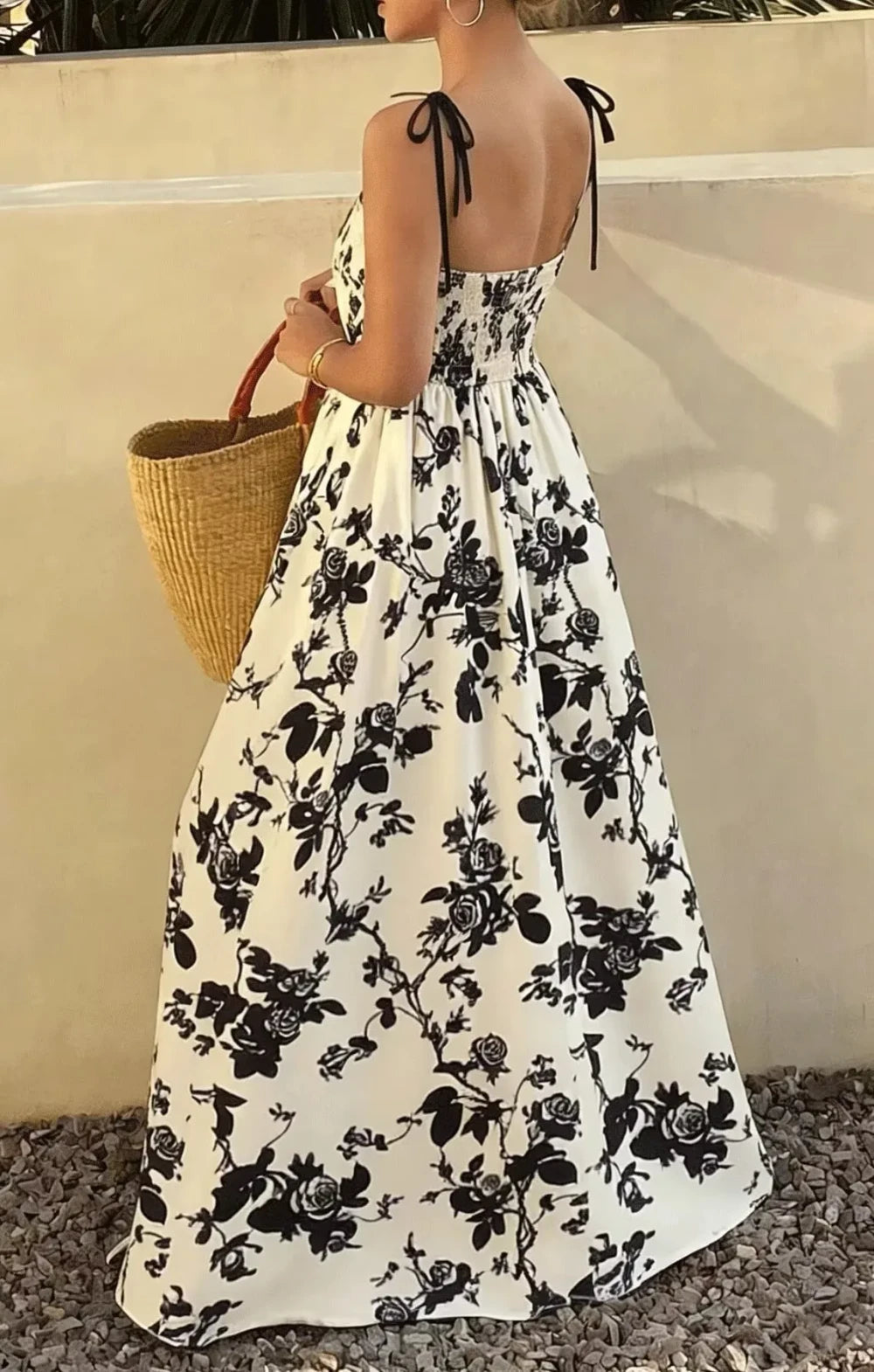 Vintage floral tie-shoulder midi dress